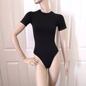 Los Angeles Apparel Mock Neck Short Sleeve Bodysuit SZ S Black